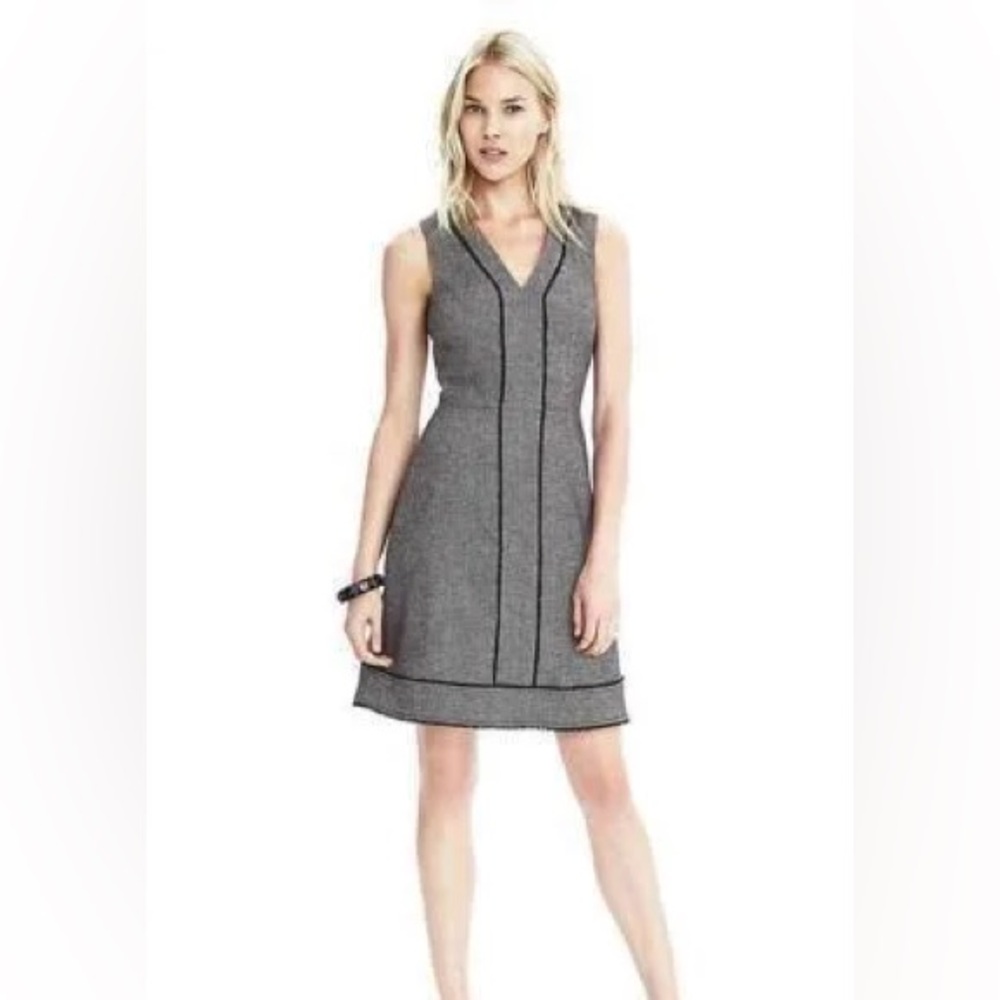 Banana Republic Grey Wool Blend Herringbone Dress